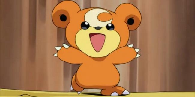 The Pokemon Teddiursa smiling with its arms out